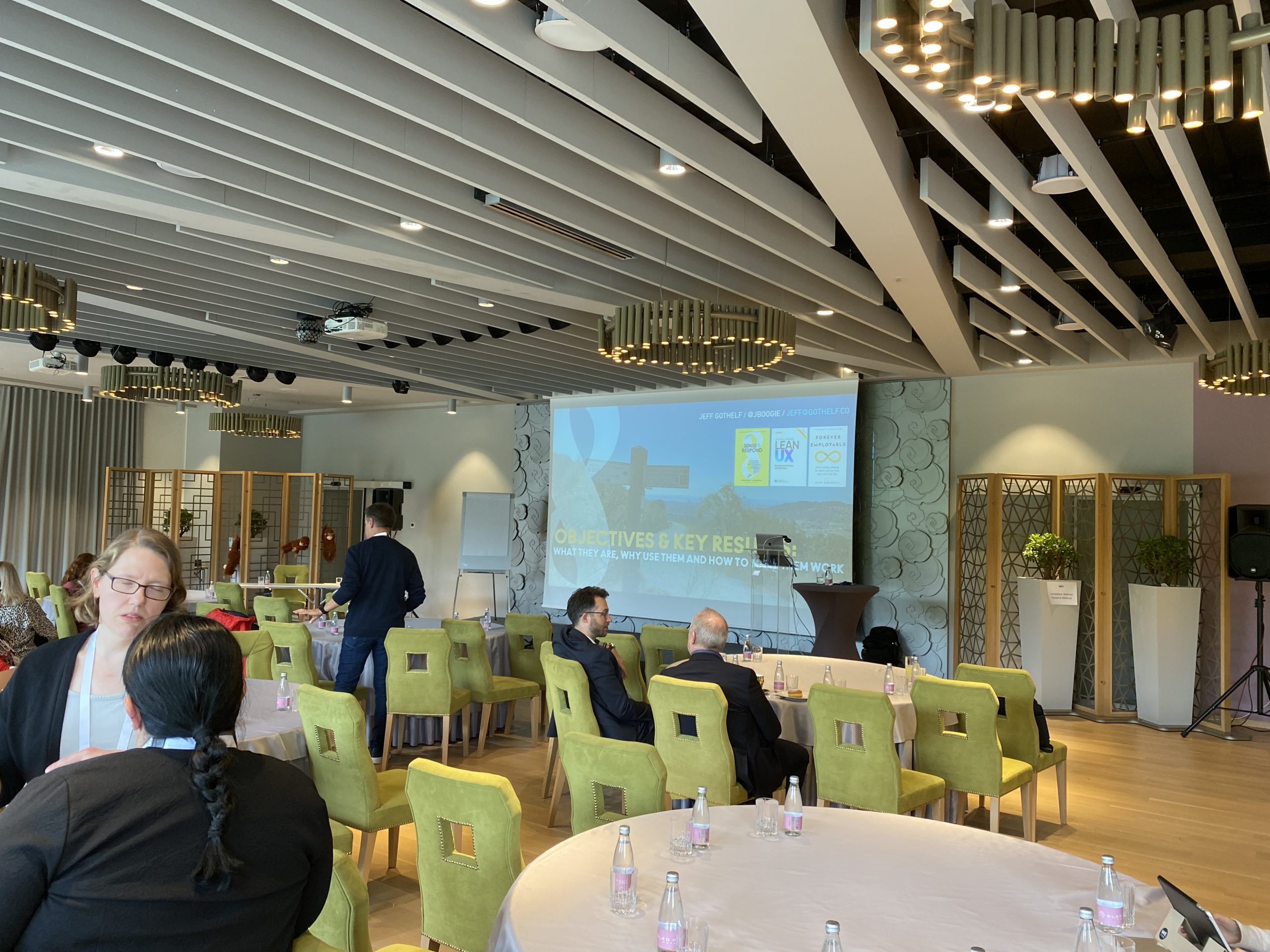 stage and screen in the conference hall where i taught my workshop